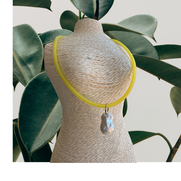 Yellow Silicone + Freshwater Pearl Pendant Necklace