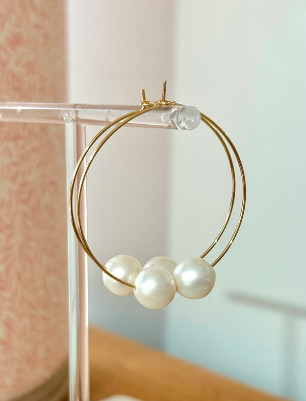 Gold Filled hoop earrings with Freshwater pearls