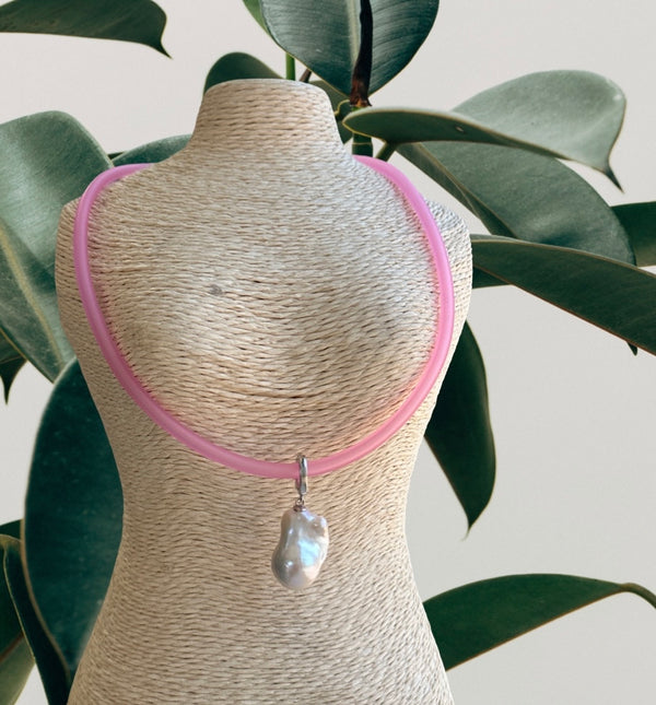 Pale Pink Silicone + Freshwater Pearl Pendant