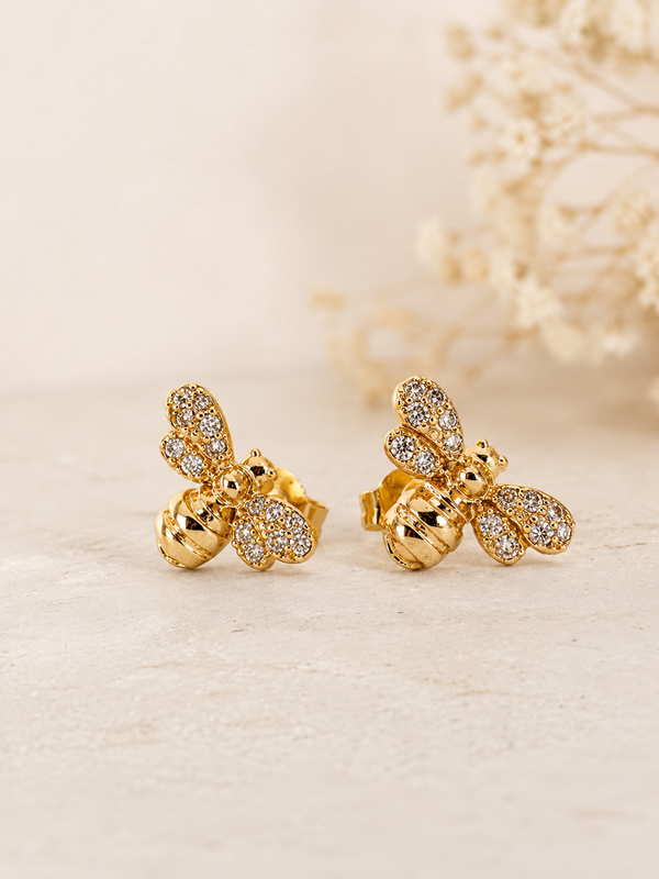 gold plated CZ bee earrings