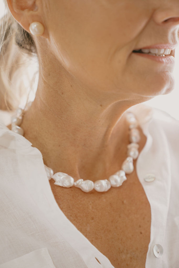 large baroque pearls with sterling silver clasp necklace