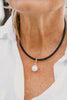 freshwater pearl on a neoprene necklace