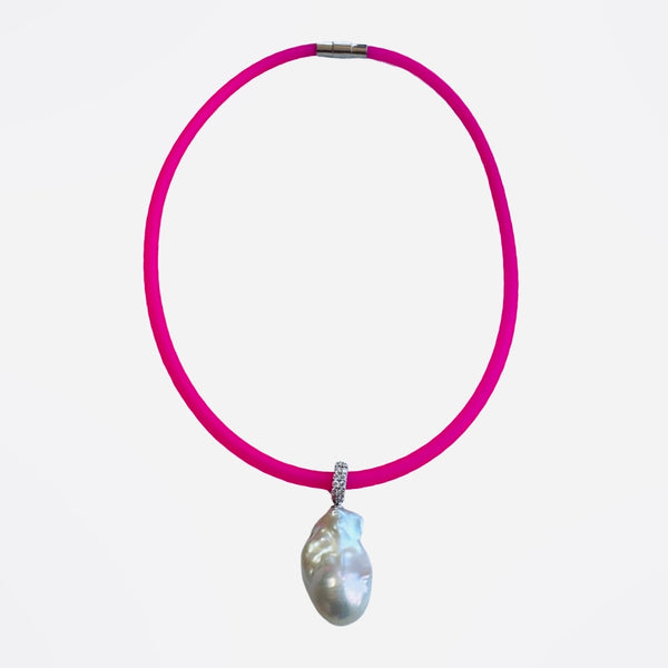 Hot Pink + Freshwater Pearl Necklace