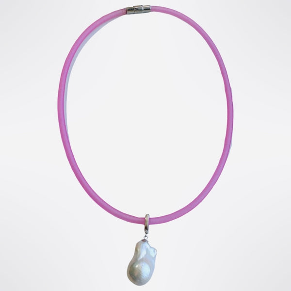 Pale Pink Silicone + Freshwater Pearl Pendant