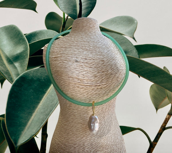 Green + Freshwater Pearl Pendant Necklace