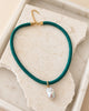 emerald green woven cord with baroque pearl pendant necklace
