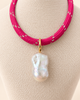 Hot pink necklace with freshwater pearl pendant on gold filled clasp