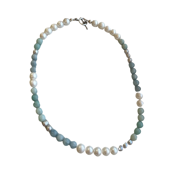 Pearl + Aquamarine + Amazonite Necklace