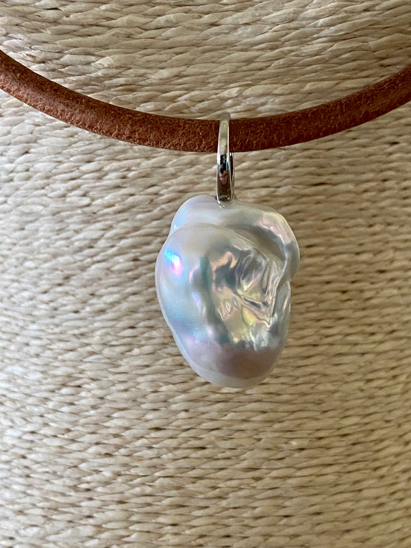 Leather and Baroque Pearl Pendant