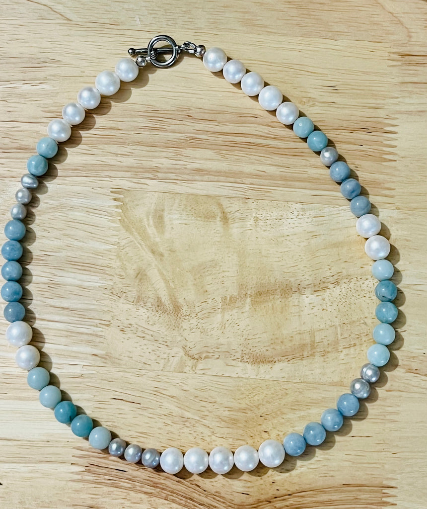 Pearl + Aquamarine + Amazonite Necklace